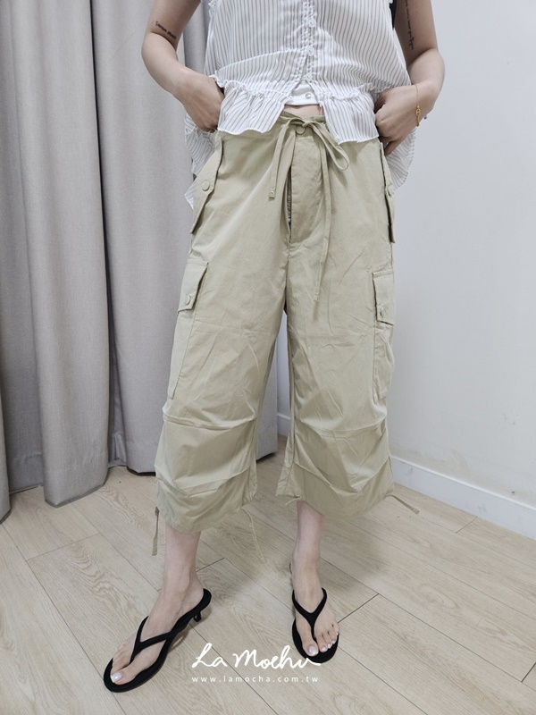 褲腳抽繩六分工作褲